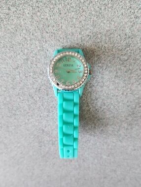 Geneva Turquoise Silicone Watch with Crystal Bezel